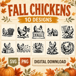 10 Fall Chickens - SVG & PNG - Digital Download