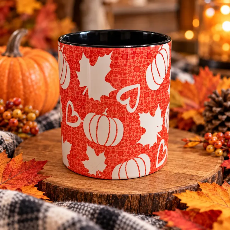 Fall Pumpkin & Maple Leaf Mug | Cozy Autumn | 11oz