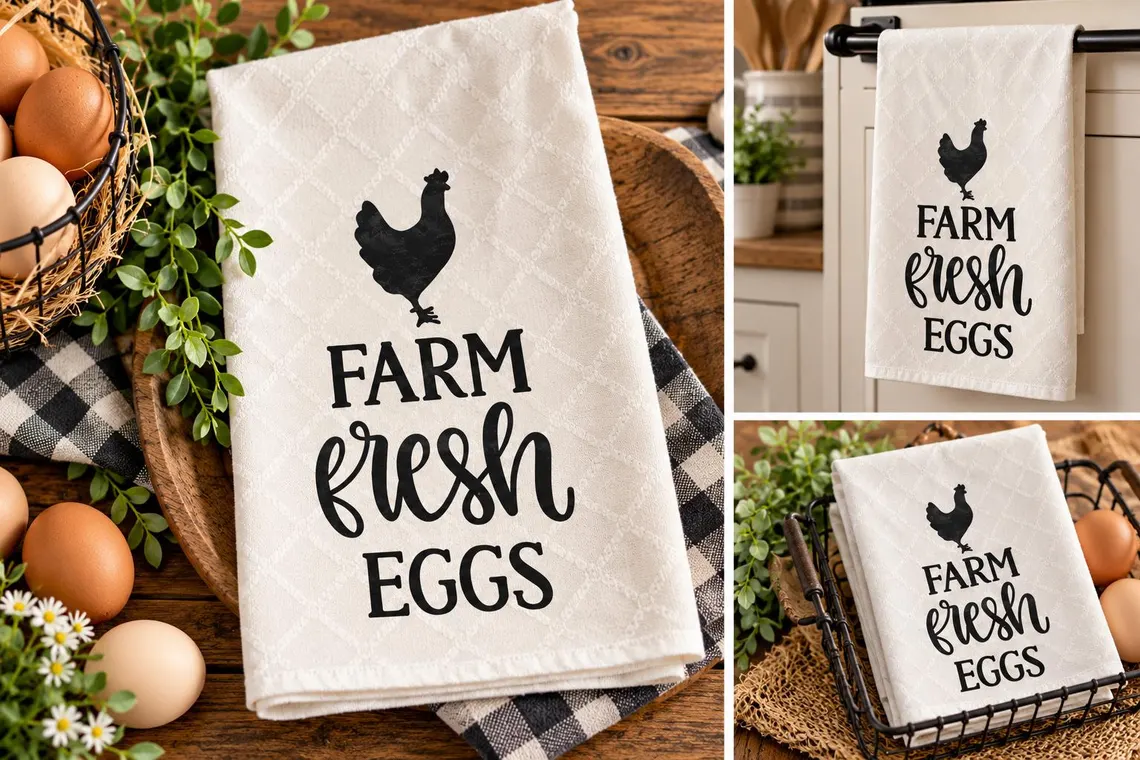 Farm Fresh Eggs | Polyester Tea Towel - Image 2