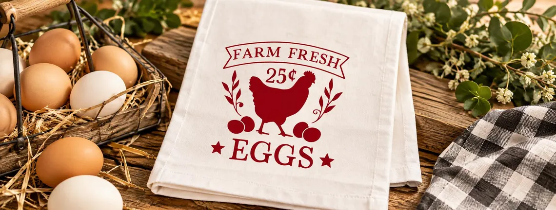 Red Farm Fresh Eggs Chicken Tea Towel