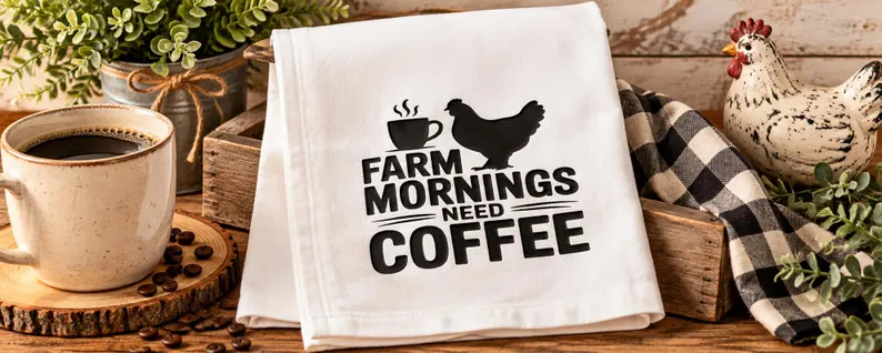 Farm Mornings Need Coffee – Cotton Tea Towel
