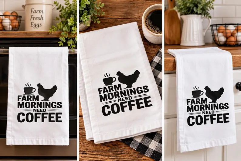Farm Mornings Need Coffee – Cotton Tea Towel - Image 2