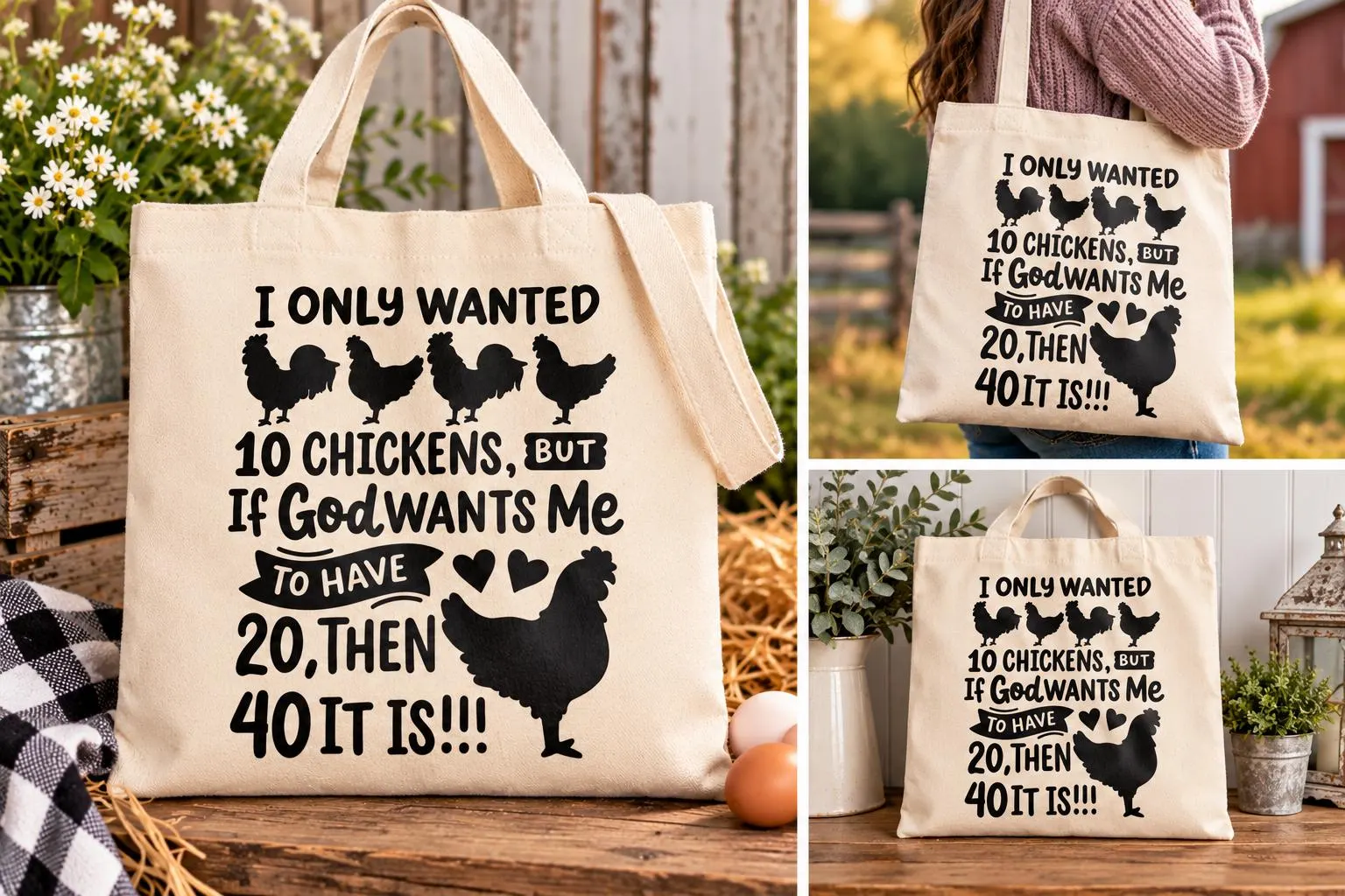 I Only Wanted 10 Chickens Canvas Tote Bag - Image 3