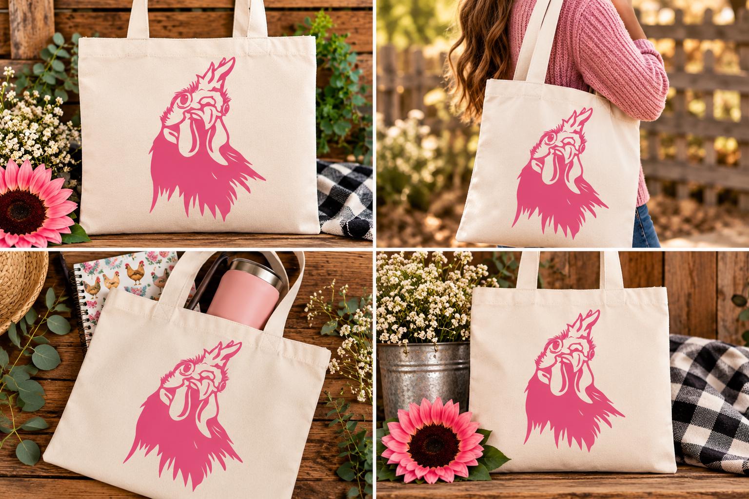 Pink Chicken Canvas Tote Bag - Image 2
