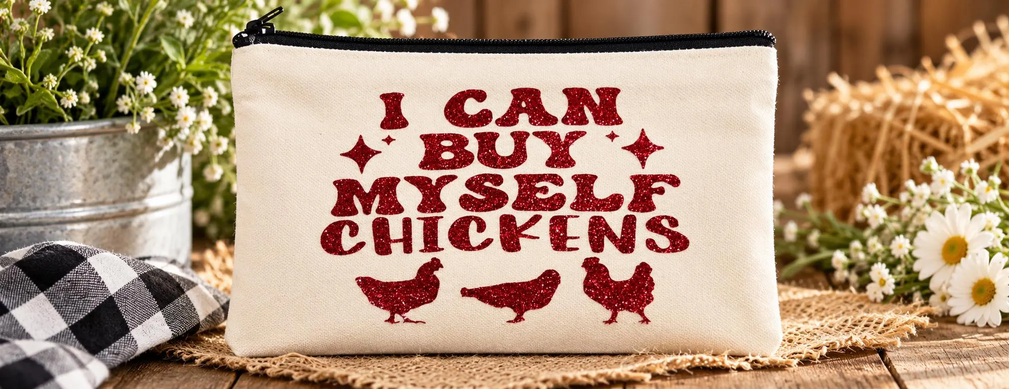 Red Glitter Chicken Zipper Bag