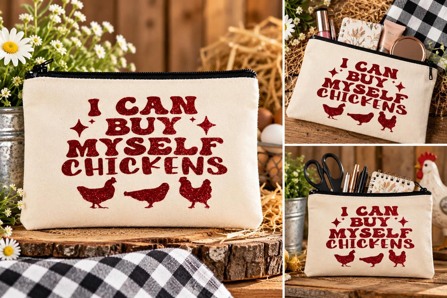 Red Glitter Chicken Zipper Bag - Image 2